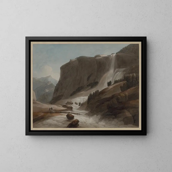 Cascade between Chiavenna and Mount Splügen - Francis Towne — framed artwork on a wall