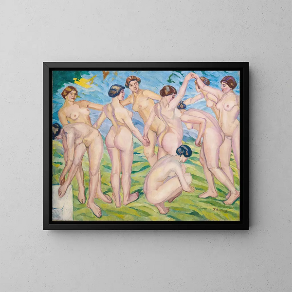 Women dancing in a circle - Francisco Iturrino — framed artwork on a wall