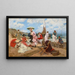 van vrouwen in elegante kleding op het strand met een hond - Francisco Miralles y Galup — ingelijst kunstwerk aan de muur