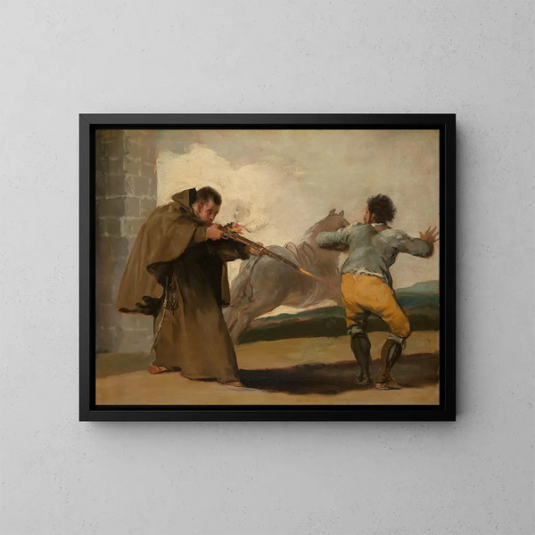 Het broertje Pedro schiet op El Maragato terwijl zijn paard wegvlucht - Francisco de Goya — ingelijst kunstwerk aan de muur