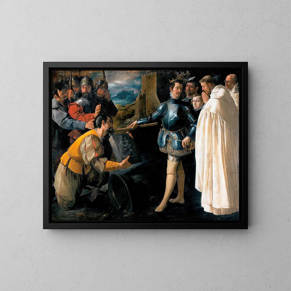 Saint Peter Nolasque retrieving the image of the Virgin - Francisco de Zurbarán — framed artwork on a wall