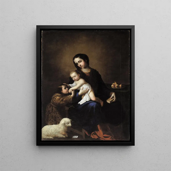 The Virgin and Child with the Little Saint John the Baptist - Francisco de Zurbarán — framed artwork on a wall
