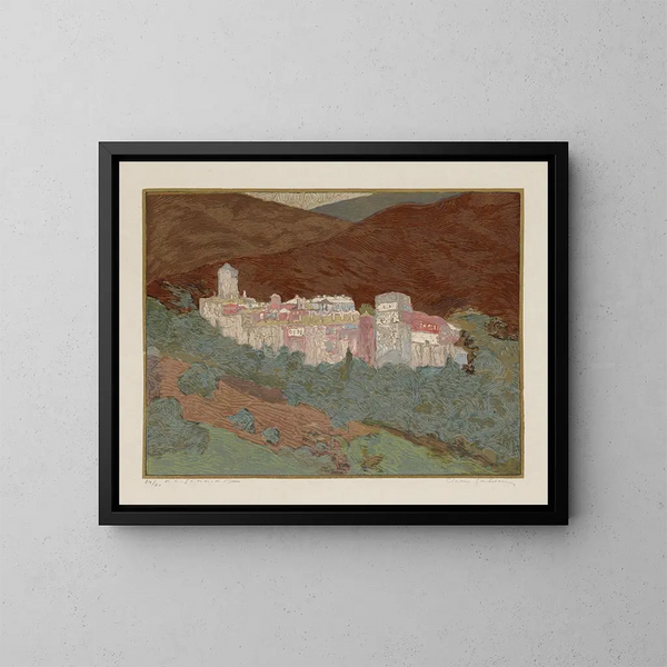 Athos, the Valopédie Monastery - François-Louis Schmied — framed artwork on a wall