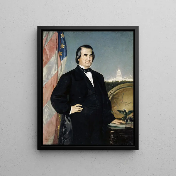 Portrait of the American President Andrew Johnson - Frank Buchser — framed artwork on a wall