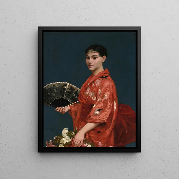 Young woman in red kimono - Frank Buchser — framed artwork on a wall