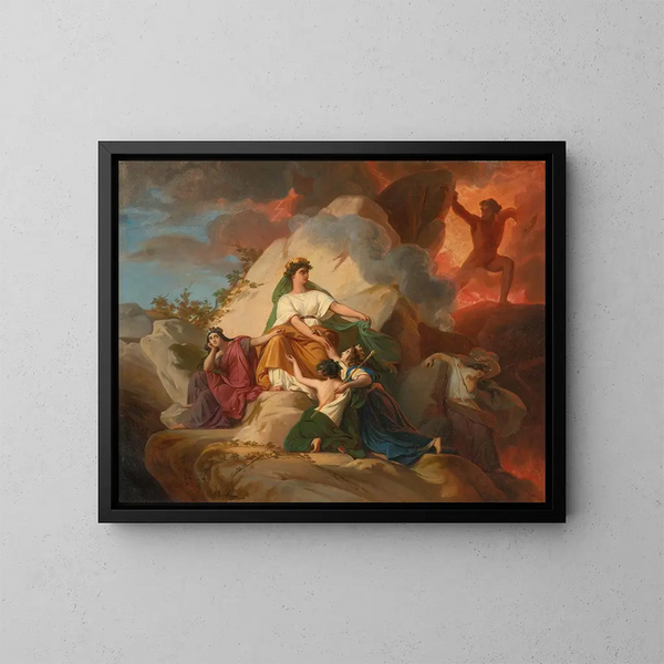 Cybele painting opposing Mount Vesuvius to protect the cities of Stabiae, Herculaneum, Pompeii, and Resina - François-Édouard Picot — framed artwork on a wall