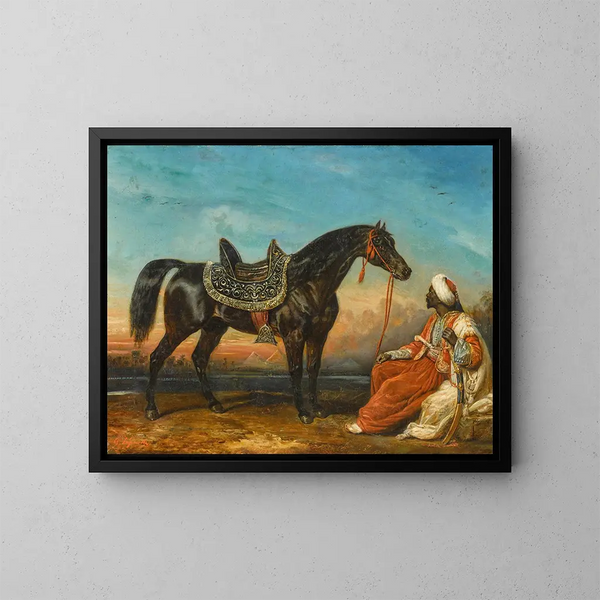 an Arab stallion and his groom in Egypt - François-Gabriel-Guillaume Lépaulle — framed artwork on a wall