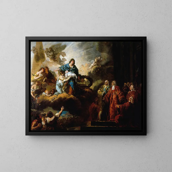 van de Allegorie van de geboorte van de dolfijn op 22 oktober 1781 - François-Guillaume Ménageot — ingelijst kunstwerk aan de muur