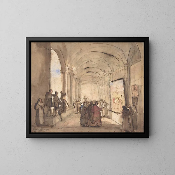 Cardinal examining a painting in a cloister - François-Marius Granet — framed artwork on a wall