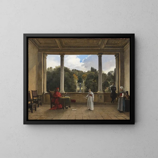 Audience with Cardinal Aldobrandini in the loggia of Villa Belvédère in Frascati - François-Marius Granet — framed artwork on a wall