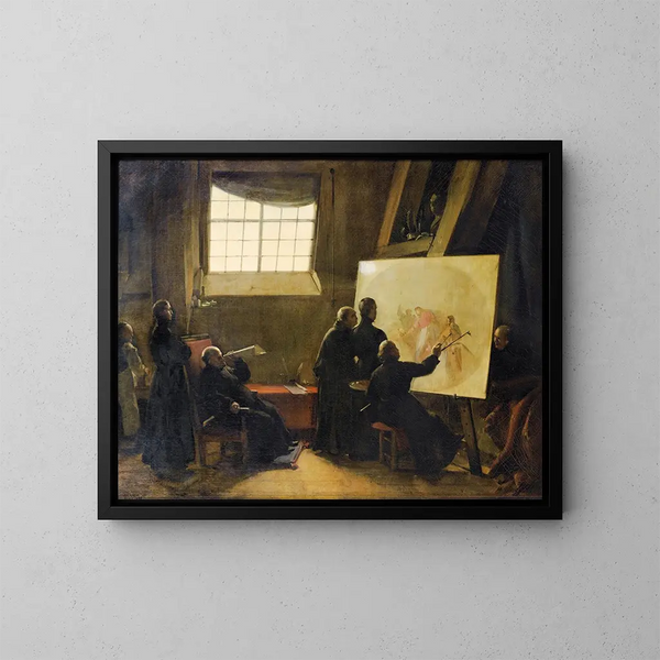 The Father Pozzo painting in his workshop surrounded by monks of his order - François-Marius Granet — framed artwork on a wall