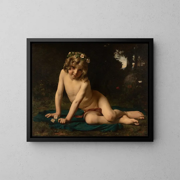 Puck lying in the forest A Midsummer Night's Dream - François Alfred Delobbe — framed artwork on a wall