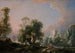 idyllisch landschap met vrouw die vist - François Boucher — weergave van het kunstwerk