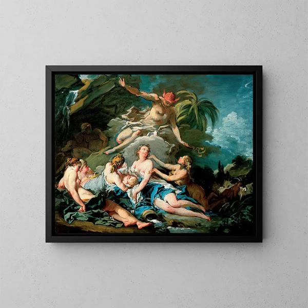 Mercure vertrouwt de jongen Bacchus toe aan de nimfen van Nysa - François Boucher — ingelijst kunstwerk aan de muur