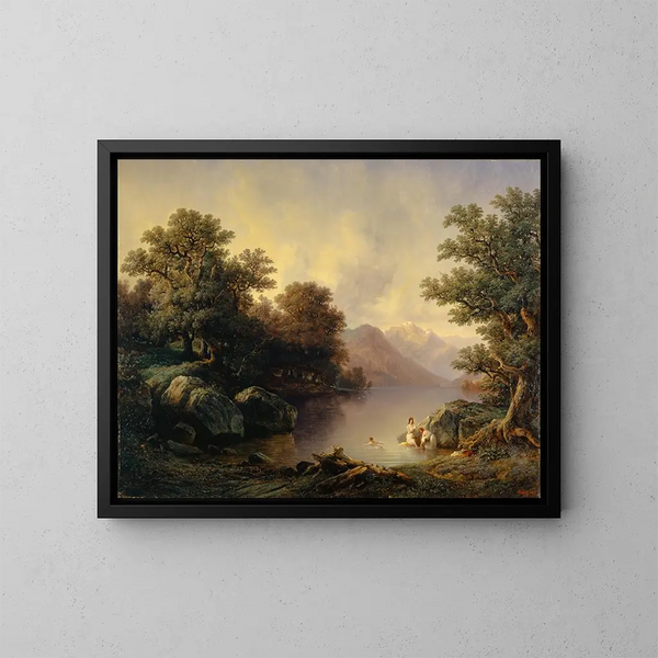 At the edge of Lake Brienz The Bathers - François Diday — framed artwork on a wall