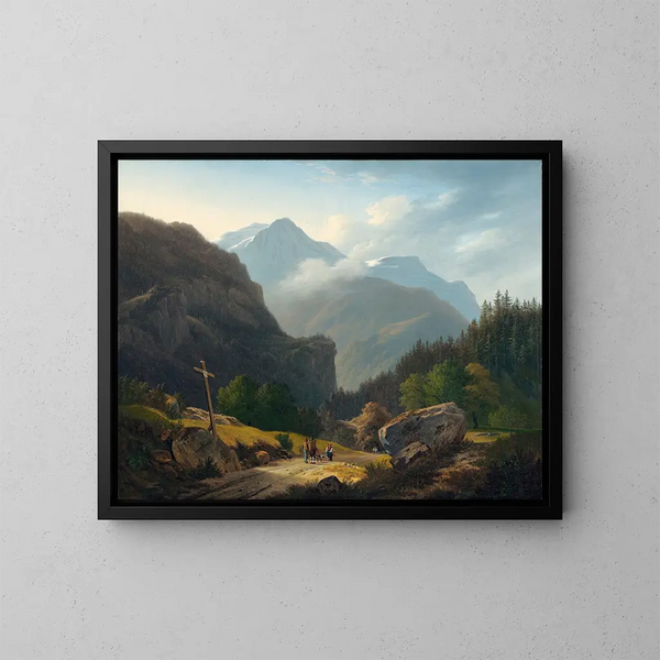Figures with Mountains - François Diday — framed artwork on a wall