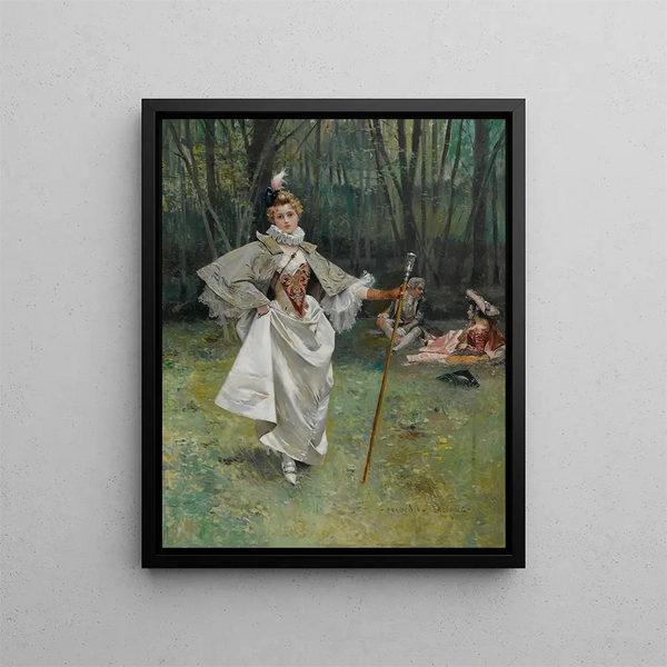 An Elegant Beauty in the Park - François Flameng — framed artwork on a wall