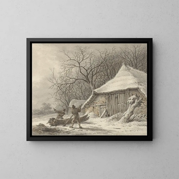 Landschap met winterse scène met boerderij bij Voorbroek in Terborg - François Joseph Pfeiffer II — ingelijst kunstwerk aan de muur