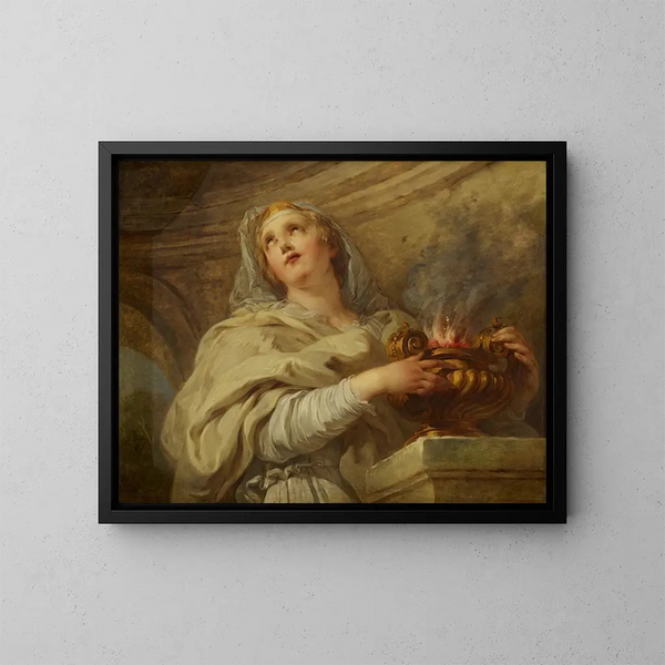 A vestal tending the fire - François Lemoyne — framed artwork on a wall