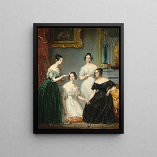 Franois Quesnel - Group portrait of four young ladies in an interior.webp