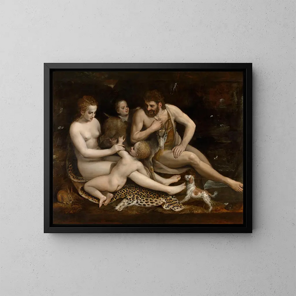 Adam and Eve and Their Children - Frans Floris — framed artwork on a wall