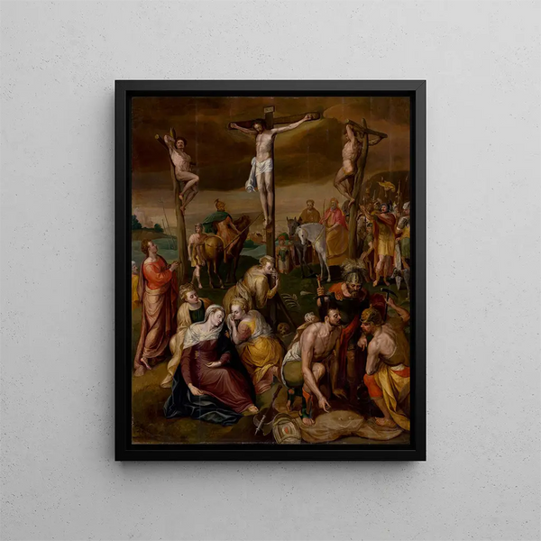 Crucifixion - Frans Floris — framed artwork on a wall