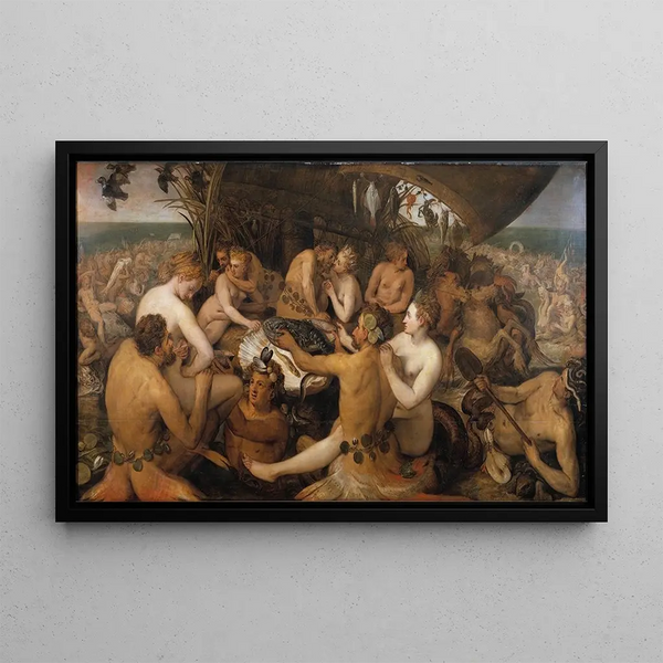 The Feast of the Gods of the Sea - Frans Floris — framed artwork on a wall
