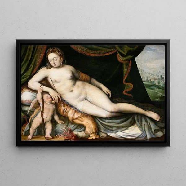 Venus and Cupid - Frans Floris — framed artwork on a wall