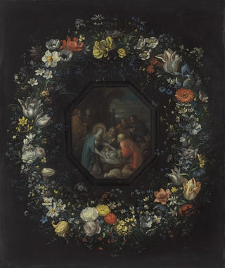 Frans Francken the Younger - Garland of Flowers with Adoration of the Shepherds.webp