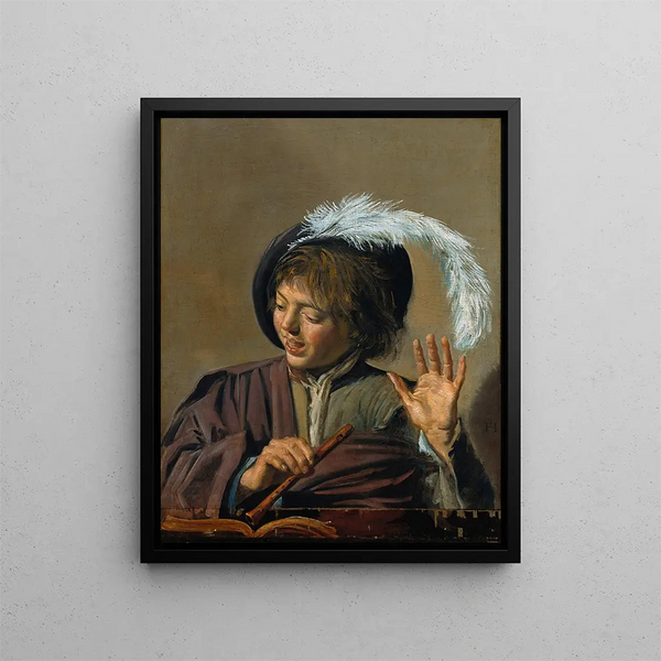 Jongen zanger met fluit - Frans Hals — ingelijst kunstwerk aan de muur