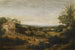 Een landschap in Brazilië met uitzicht op de Várzea, met Europese en inheemse bewoners die naar een kerk op de voorgrond lopen - Frans Post — weergave van het kunstwerk