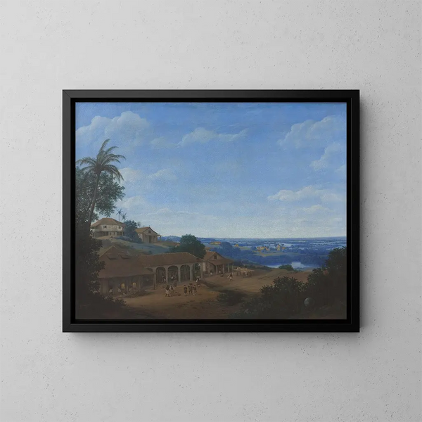 Landscape in Brazil with Sugar Plantation - Frans Post — framed artwork on a wall