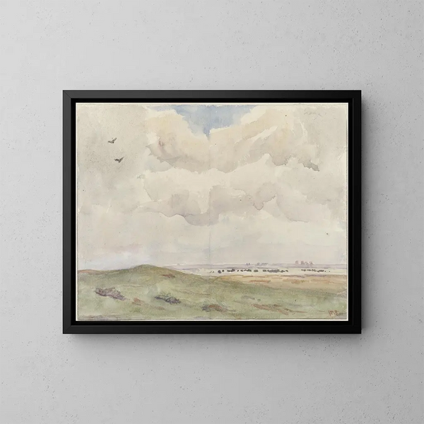 Landscape of dunes with a herd - Frans Smissaert — framed artwork on a wall