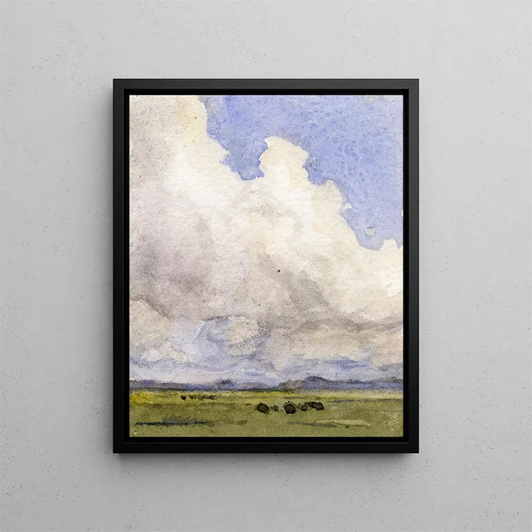 Cloudy sky high above the meadows - Frans Smissaert — framed artwork on a wall
