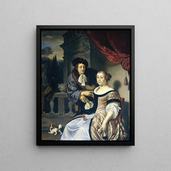 a man and a woman - Frans van Mieris the Elder — framed artwork on a wall