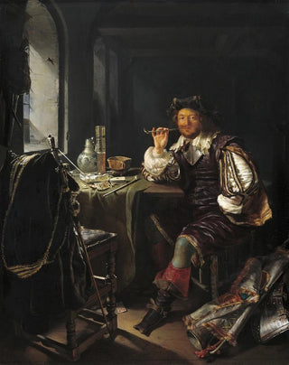 Frans van Mieris the Elder - A Soldier Smoking a Pipe.webp