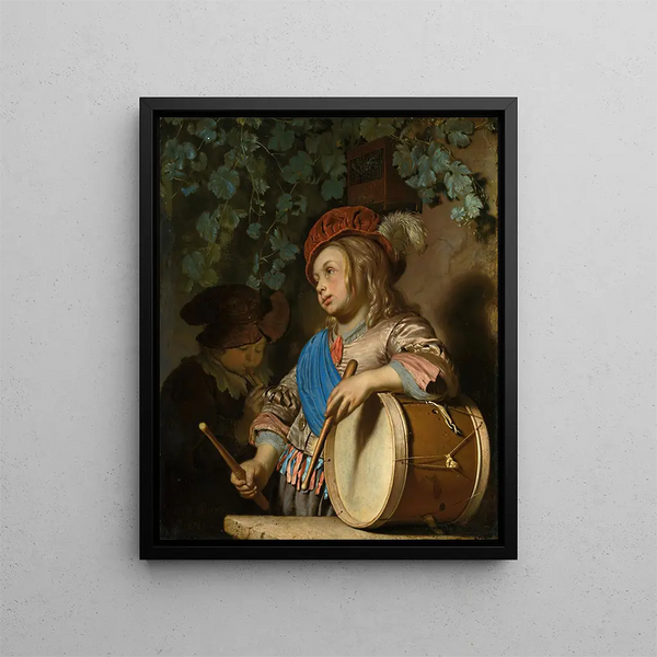 The Boy Drummer - Frans van Mieris the Elder — framed artwork on a wall