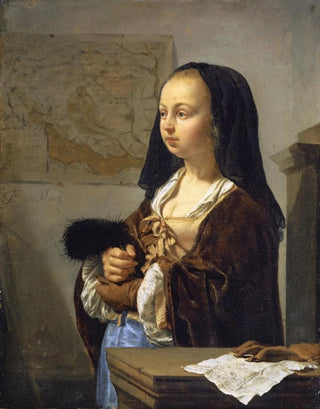 Frans van Mieris the Elder - Young Woman with Feather Fan Prepared to Go Out.webp