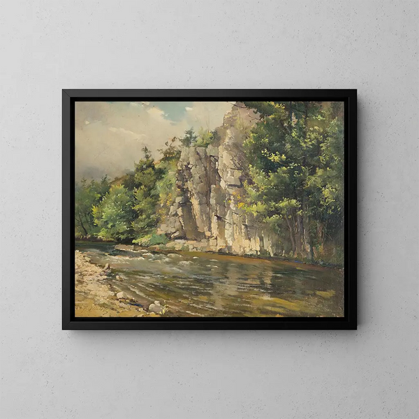 Rocks above the river - František Hladík — framed artwork on a wall
