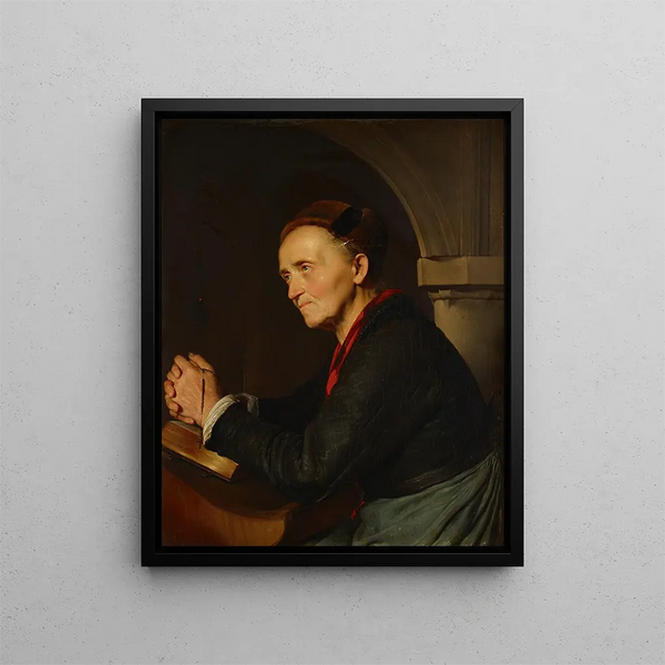 Farmhouse Painting in Prayer - Franz Eybl — framed artwork on a wall