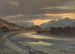 Sfeer van de avond in Salzburg vanaf de oever van de Salzach nabij Bergheim - Franz Kulstrunk — weergave van het kunstwerk