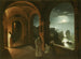 Nonnen in het klooster van de Certosa met uitzicht op een door de maan verlichte zee bij de Faraglioni van Capri - Franz Ludwig Catel — weergave van het kunstwerk