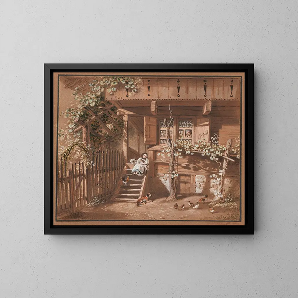 Family of peasants with animals - Franz Niklaus König — framed artwork on a wall