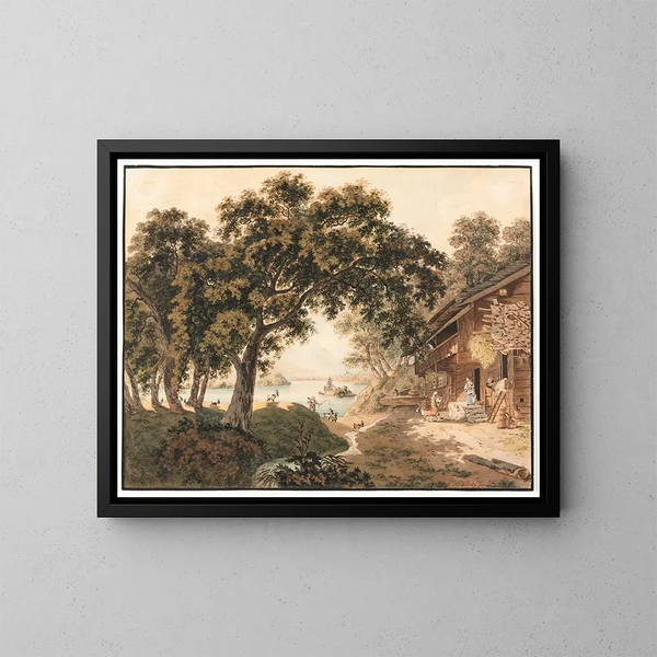 House of a Peasant by the Lake of Brienz - Franz Niklaus König — framed artwork on a wall