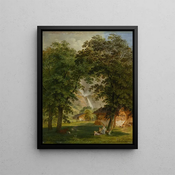 Meiringen with the Alpbach waterfalls - Franz Niklaus König — framed artwork on a wall
