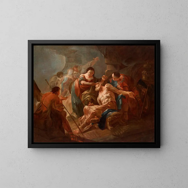 The Young Tobias Heals His Father with Fish Bile - Franz Sigrist the Elder — framed artwork on a wall