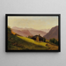 Landschap met bergen, chalets en boeren die aan het hooien zijn - Franz Wipplinger — ingelijst kunstwerk aan de muur