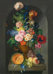 Een bronzen urn met bloemen, een meloen, perziken, druiven, een vlinder en een rups - Franz Xaver Petter — weergave van het kunstwerk