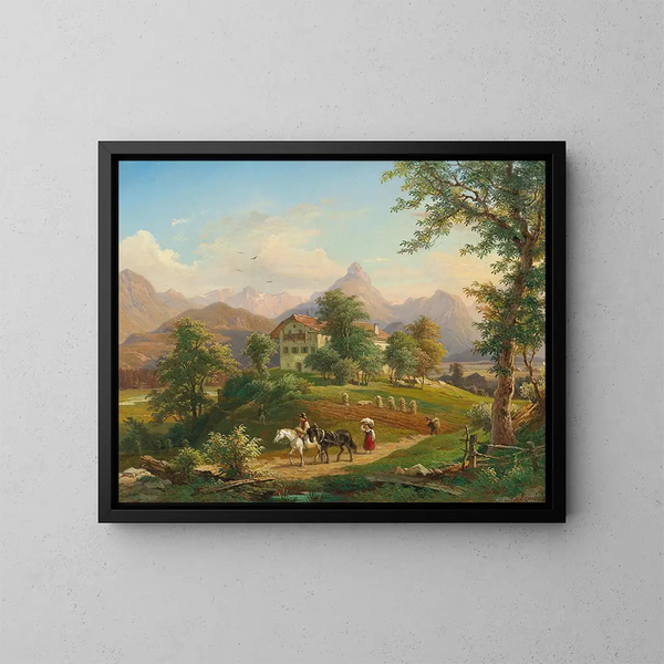After the harvest with Loser and Trisselwand in the background - Franz Xaver Reinhold — framed artwork on a wall