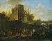 Een kermis met dorpelingen bij de ruïnes - Franz de Paula Ferg — weergave van het kunstwerk